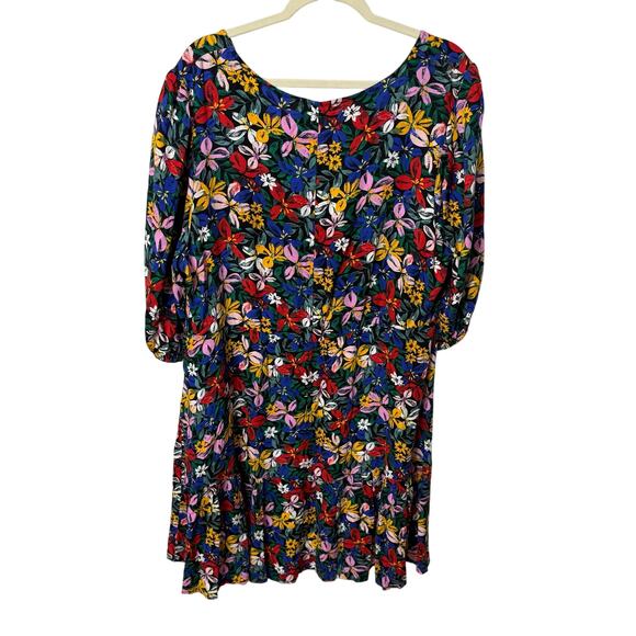 Eloquii Elements Floral Puff Sleeve Dress Sz 16 V-Neck Keyhole Boho Cottagecore - Picture 3 of 9